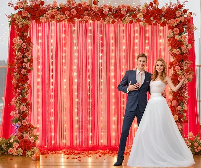 Suppromo Red Tulle Backdrop Curtain - Image 6