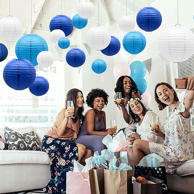 ADLKGG Blue Paper Lanterns Decorative, Hanging Round Paper Lantern Party - Image 7