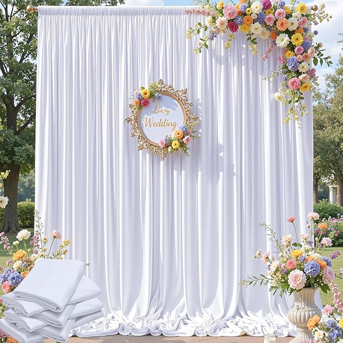 30×12 ft White Wrinkle Free Backdrop Curtain, Soft Silky Easy to Drape Wedding by ENJOYYOURPARTY