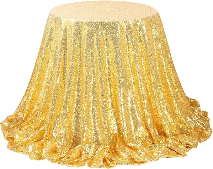 QueenDream 90x132inch Rectangle Sparkly Gold Sequin Tablecloth Wedding Glitter - Image 6
