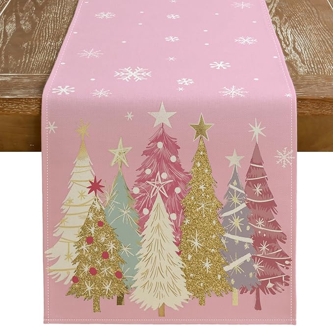 GEEORY Christmas Table Runner 13x72 Inch, Xmas Trees Snowflakes Holiday by GEEORY
