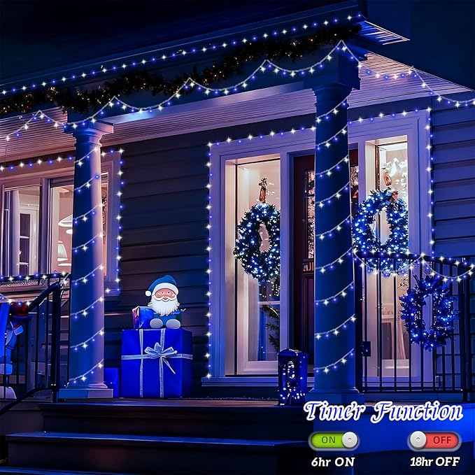 YEGUO 165ft 500 LED Blue and White Christmas Lights Outdoor Waterproof - Image 4