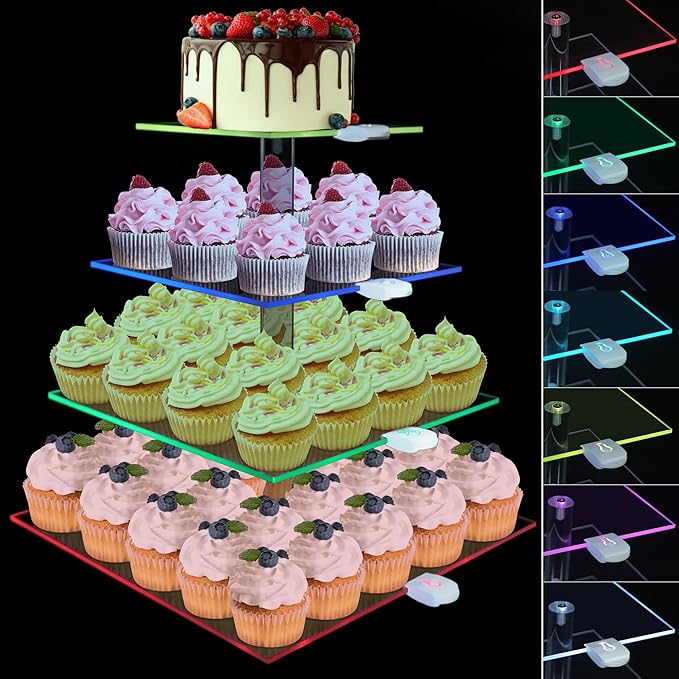 Rechargeable LED Cupcake Stand for 50 Cupcakes, 7 Colors Light Clear Cupcake by Pleasedontforgetthemhere%EF%BC%81