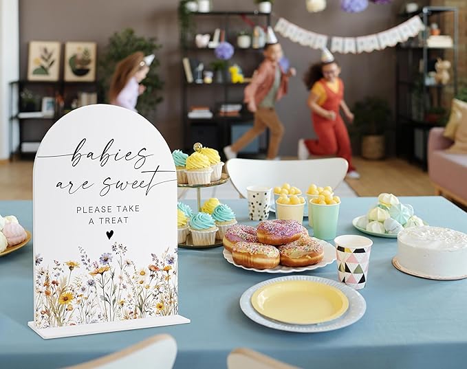 Acrylic Table Signs, Boho Floral Babies are Sweet Please Take a Treat Sign - Image 4