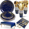 141 Pieces Navy Blue Gold Party Supplies, Party Dinnerware Sets Include Paper by Nkaiso