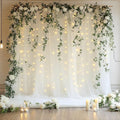 Tulle Backdrop Curtain with Lights String 10FT X 8FT Ivory Sheer Tulle Backdrop by Xiomot