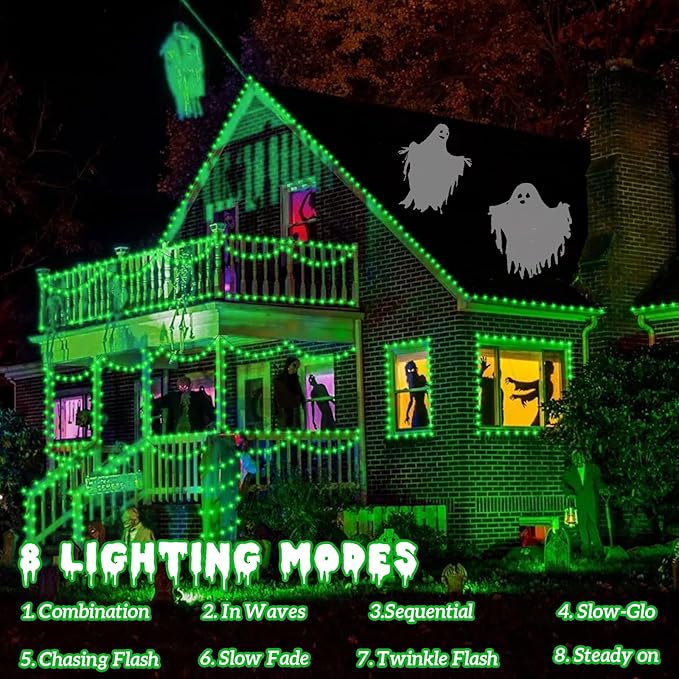 YEGUO 165ft 500 LED Halloween Lights Outdoor Waterproof, 8 Modes Green String - Image 8