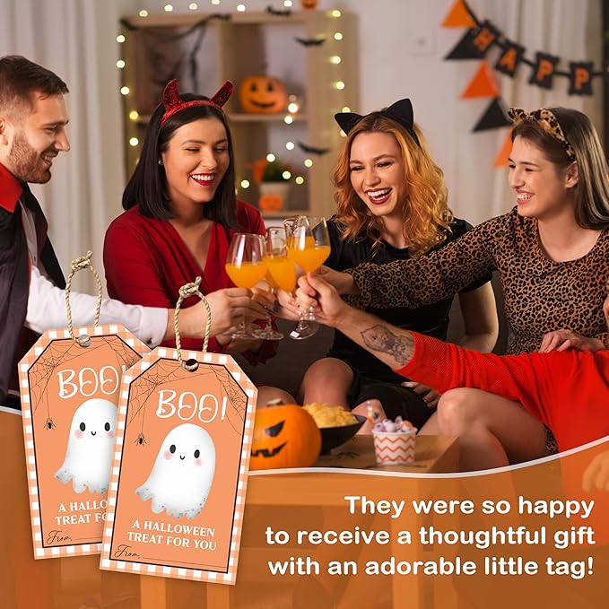 50 Pcs Halloween Tags with String, 2.1"×3.5" Boo Paper Gifts Tags, Ghost Trick - Image 7