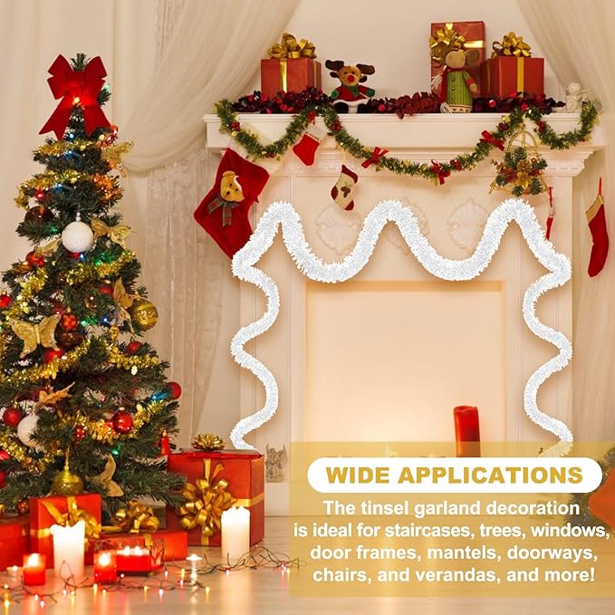 50 Feet Macaron White Christmas Tinsel Garland, Metallic Foil Twist Banner Wall - Image 3