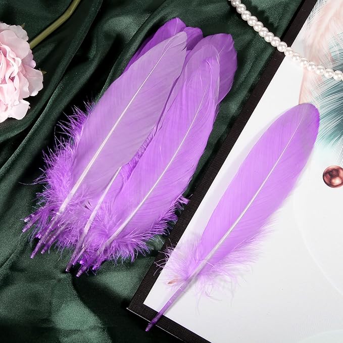 THARAHT 120pcs Lignt Purple Natrual Goose Feathers Natural Bulk 6-8 inch 15-20cm - Image 6