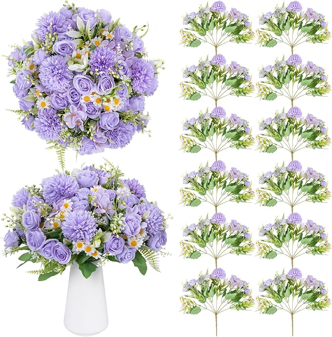 12 Packs Peonies Artificial Flowers, Silk Artificial Peonies Flowers Fake Peony by GOSTADY