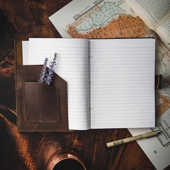 Refillable Leather Journal | Premium Lined A5 Notebook Cover | 200 Ruled - Image 8
