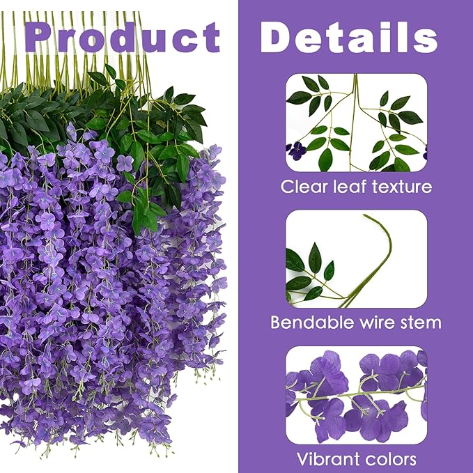 24 Pcs of Wisteria Hanging Flowers, 3.75 Feet Fake Wisteria Flower Strings - Image 2