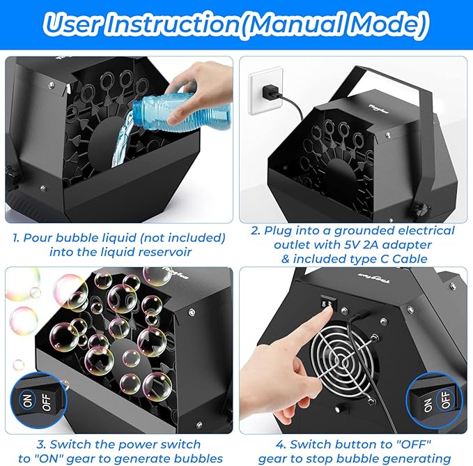 Theefun Bubble Machine: Remote Control 750ML Metal Bubble Blower Wireless USB - Image 5
