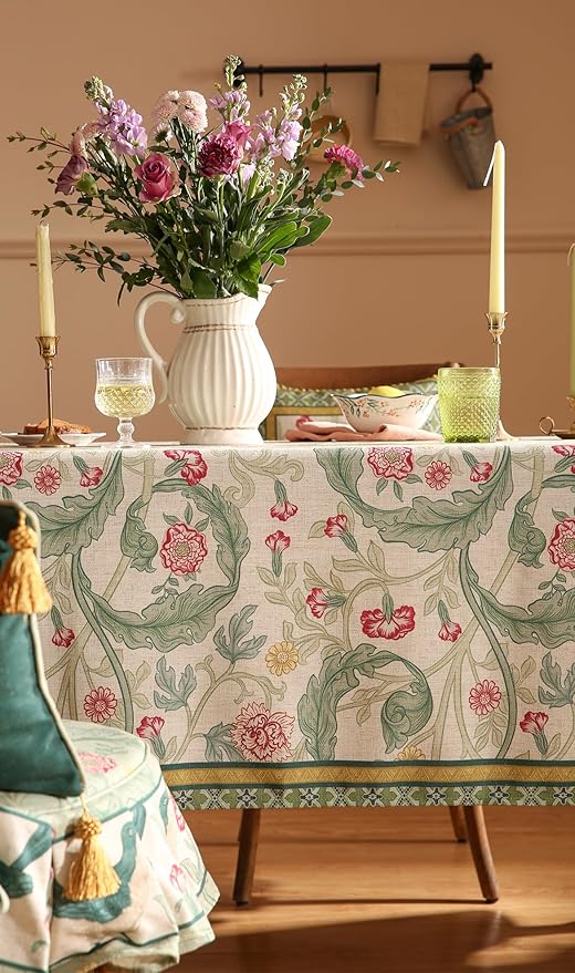 patdrea Designer Linen Green Square Tablecloth, Leaves Pattern Floral Durable - Image 7