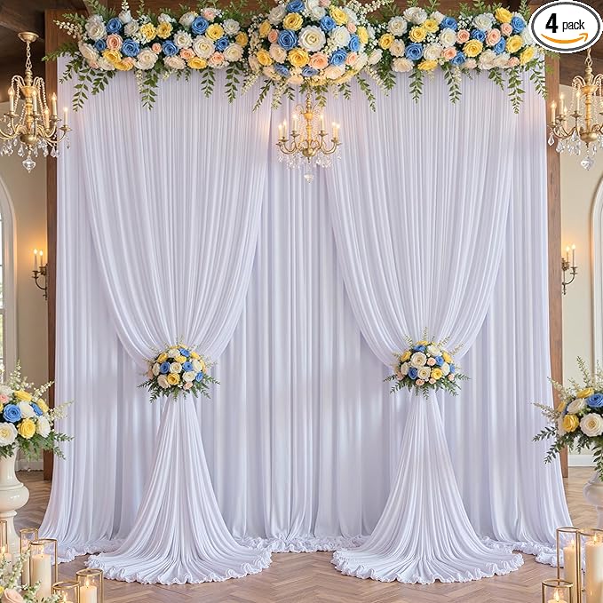 20×14 ft White Wrinkle Free Backdrop Curtain, Soft Silky Polyester Wedding by ENJOYYOURPARTY