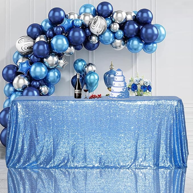 SquarePie Sequin Tablecloth 50 x 72 Inch Baby Blue Sparkly Table Linen - Image 2
