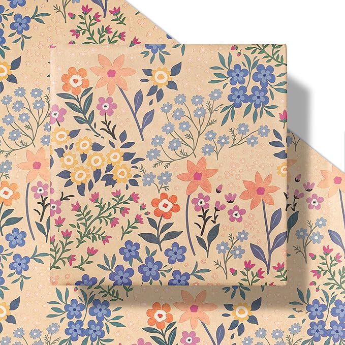 RUSPEPA Kraft Floral Wrapping Paper Roll - Image 2
