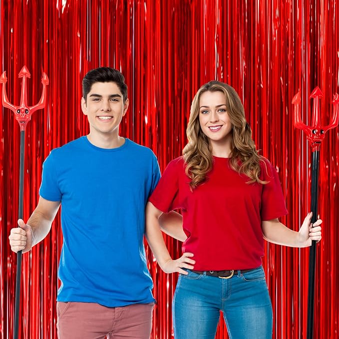 2 Pack Red Tinsel Foil Fringe Curtains, Metallic Tinsel Party Streamers Backdrop - Image 6