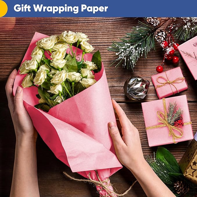 Vanhench 30"×1200" Pink Wrapping Paper Roll, Solid Color Craft Paper - Image 3