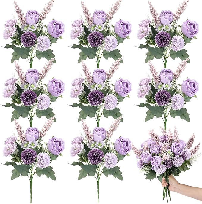 Zeyune 8 Pcs Wedding Silk Flowers Fake Silk Flowers Faux Bouquet Hydrangea by Zeyune