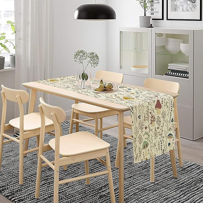 Mushroom Table Runner, Colorful Wild Plants and Fungus Botanical Plants Pattern - Image 7