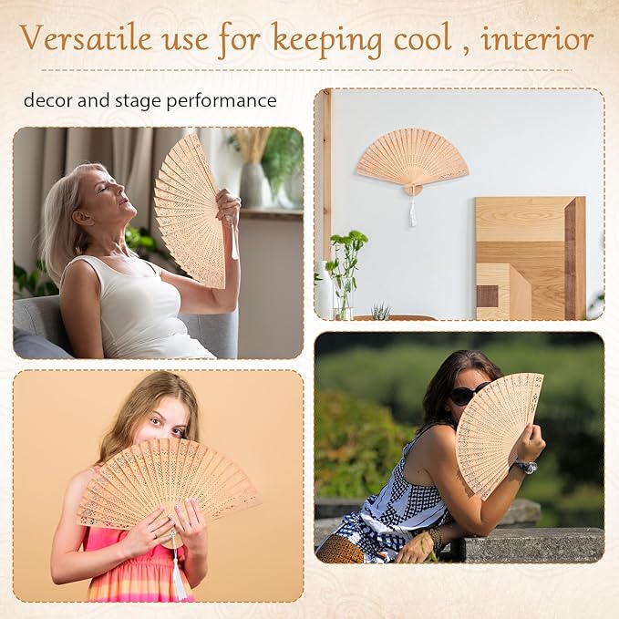 Qunclay 60Pcs Wooden Hand Fans Folding Wedding Fans - Image 7