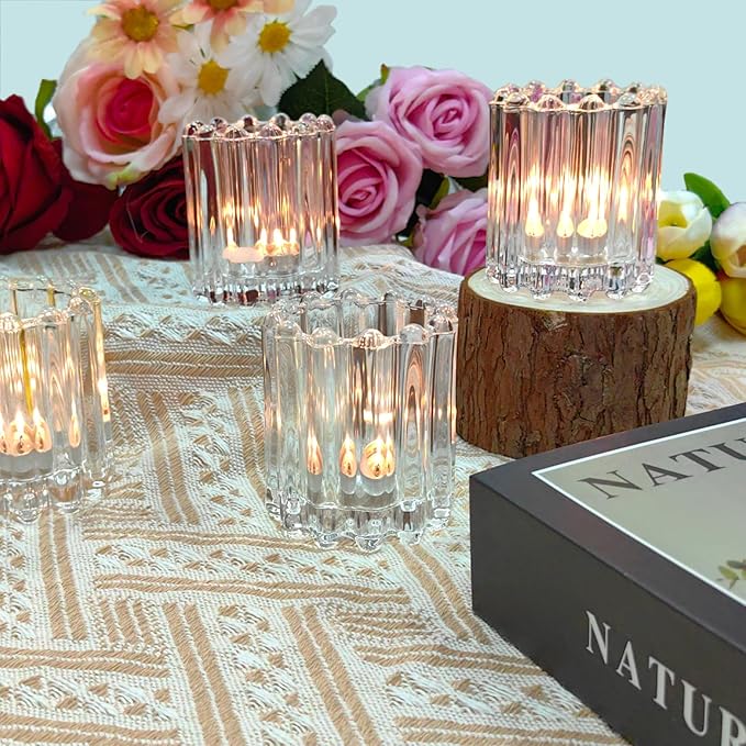 GOLDEAL 12Pcs Clear Glass Votive Candle Holders Tealight Holders Decorative - Image 3