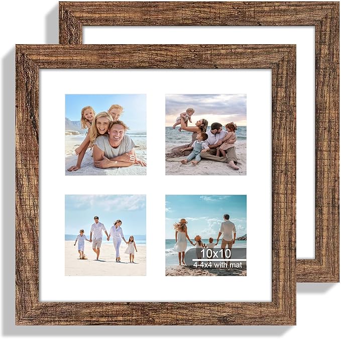 10x10 Picture Frame Set of 2, Real Glass and Rustic Brown Collage Frame by Hongkee