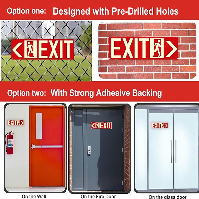 Photoluminescent Exit Signs, 14x5 inches, Self-Adhesive Aluminum, Left and - Image 6
