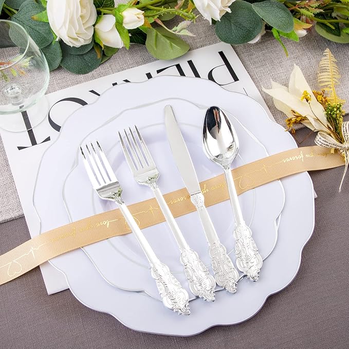 NOCCUR 175pcs Silver Plastic Plates - Image 2