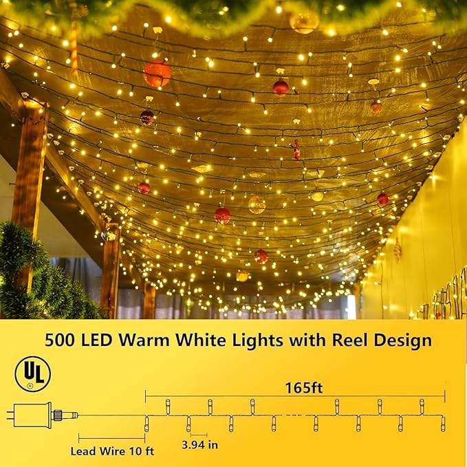 YEGUO 500 LED 165ft Christmas Lights Outdoor Waterproof, Warm White String - Image 3