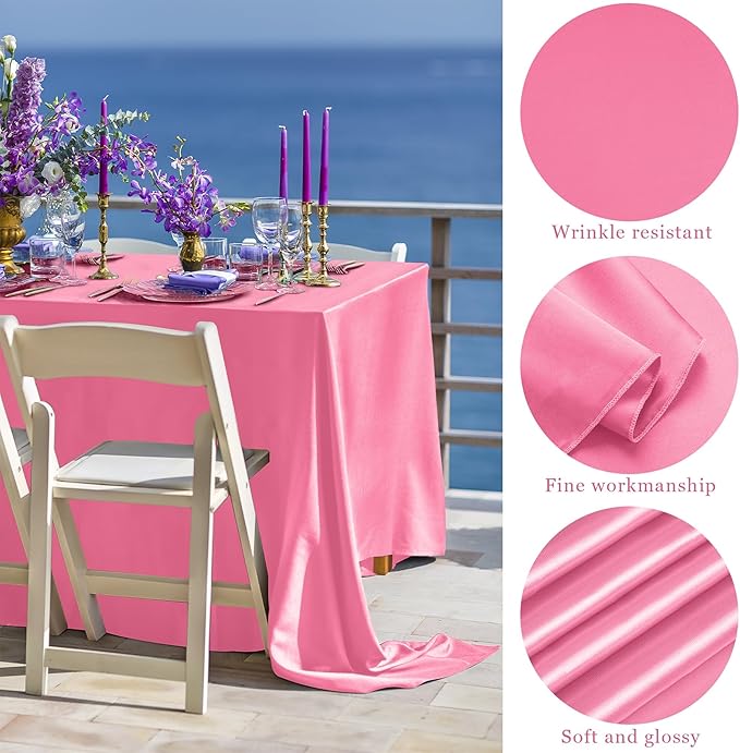 TURSTIN 4 Packs Gradient Pink Satin Tablecloth 102 x 58 Inch Overlay Satin - Image 3