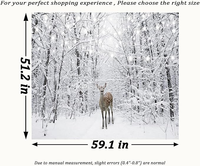 QGHOT Winter Tapestry Wall Hanging Snow Scene Backdrop Winter Wonderland Wall - Image 7