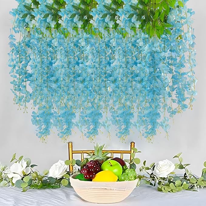 24 Pack Lake Blue Wisteria Hanging Flowers Garland, 3.77 Feet Artificial Flower - Image 6