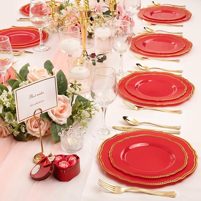 Hioasis 60pcs Red Plastic Plates - Image 5
