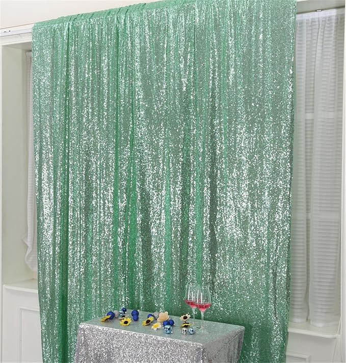 Eternal Beauty Mint Green Sequin Backdrop, 10x10 Ft Glitter Background Curtains - Image 3