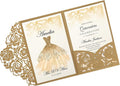 DORIS HOME 50pcs Laser Cut Quinceanera Invitations Gold, 4.7x7.1 Personalized by DorisHome