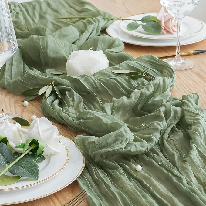 6 Pack Sage Green Cheesecloth Table Runner 23x120 inch Rustic Boho Gauze Table - Image 2
