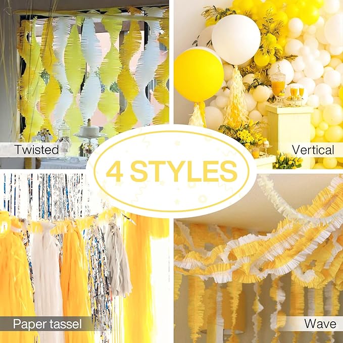 PartyWoo Light Yellow Crepe Paper Streamers 4pcs 328ft Pack of Pastel Pale - Image 6