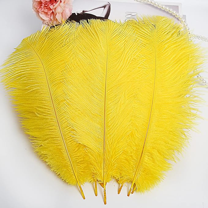 THARAHT Yellow Ostrich Feathers 24pcs Natural Bulk 10-12Inch 25cm-30cm - Image 4