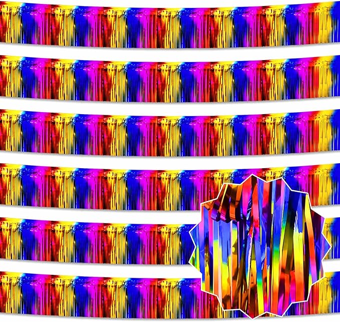 6 Pack 10 Ft Rainbow Foil Fringe Garland Metallic Streamers Tinsel Banner Wall by LANTIANCHEN