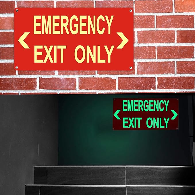 Photoluminescent Emergency Exit Sign Red, Glow In The Dark Aluminum Exit Sign - Image 3