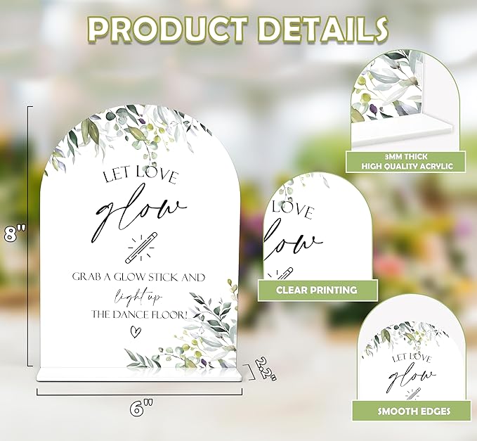 Greenery Let Love Glow Sign, 6 x 8 Inch White Arch Acrylic Wedding Sign - Image 2