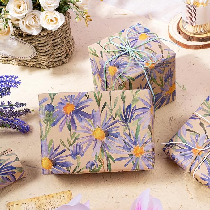 RUSPEPA Purple Floral Wrapping Paper - Image 4