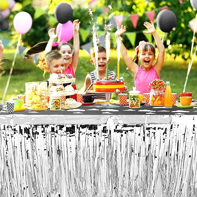 4 Pack 29x108 Inch Metallic Foil Fringe Tinsel Table Skirts - Image 5