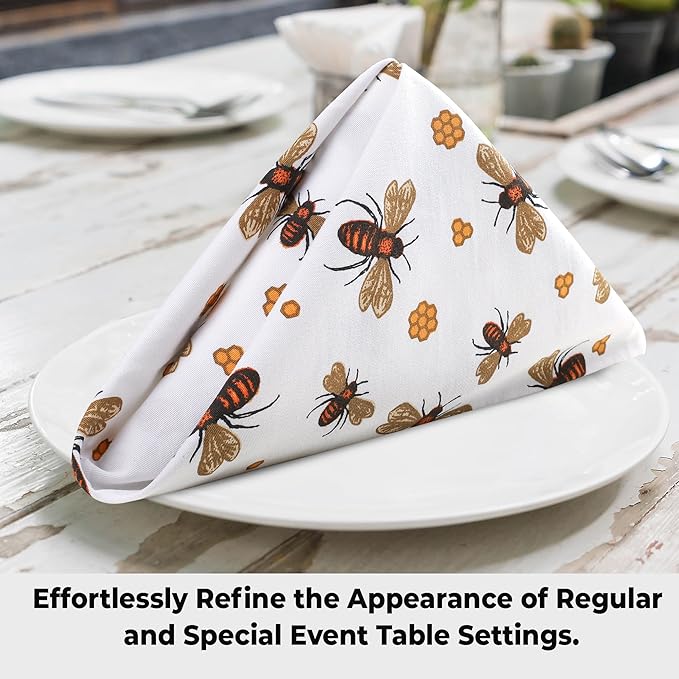 Urban Villa Dinner Napkins Honey Bee Print Cloth Napkins Oversized 20x20 Inches - Image 4