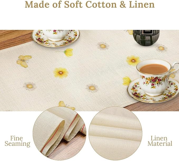 Flower Table Runner, Colorful Watercolor Pink Flower Plants Nature Butterfly - Image 5
