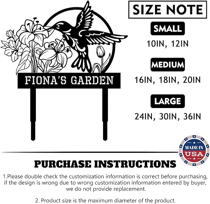 Personalized Garden Signs for Outside, Custom Metal Hummingbird Flowers Garden - Image 6