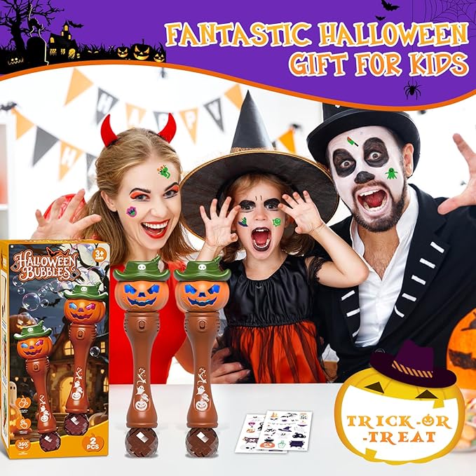 Halloween Bubble Machine Wand for Kids, Light up & Music Pumpkin Bubble Wand-2 - Image 8
